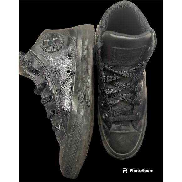 Black Leather Converse All Stars - Picture 1 of 8